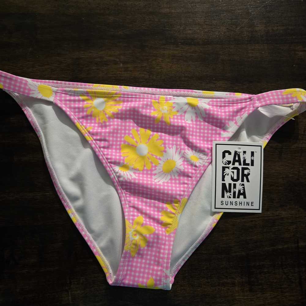 California Sunshine Pink Floral Bikini Bottom Women's L. New With Tags